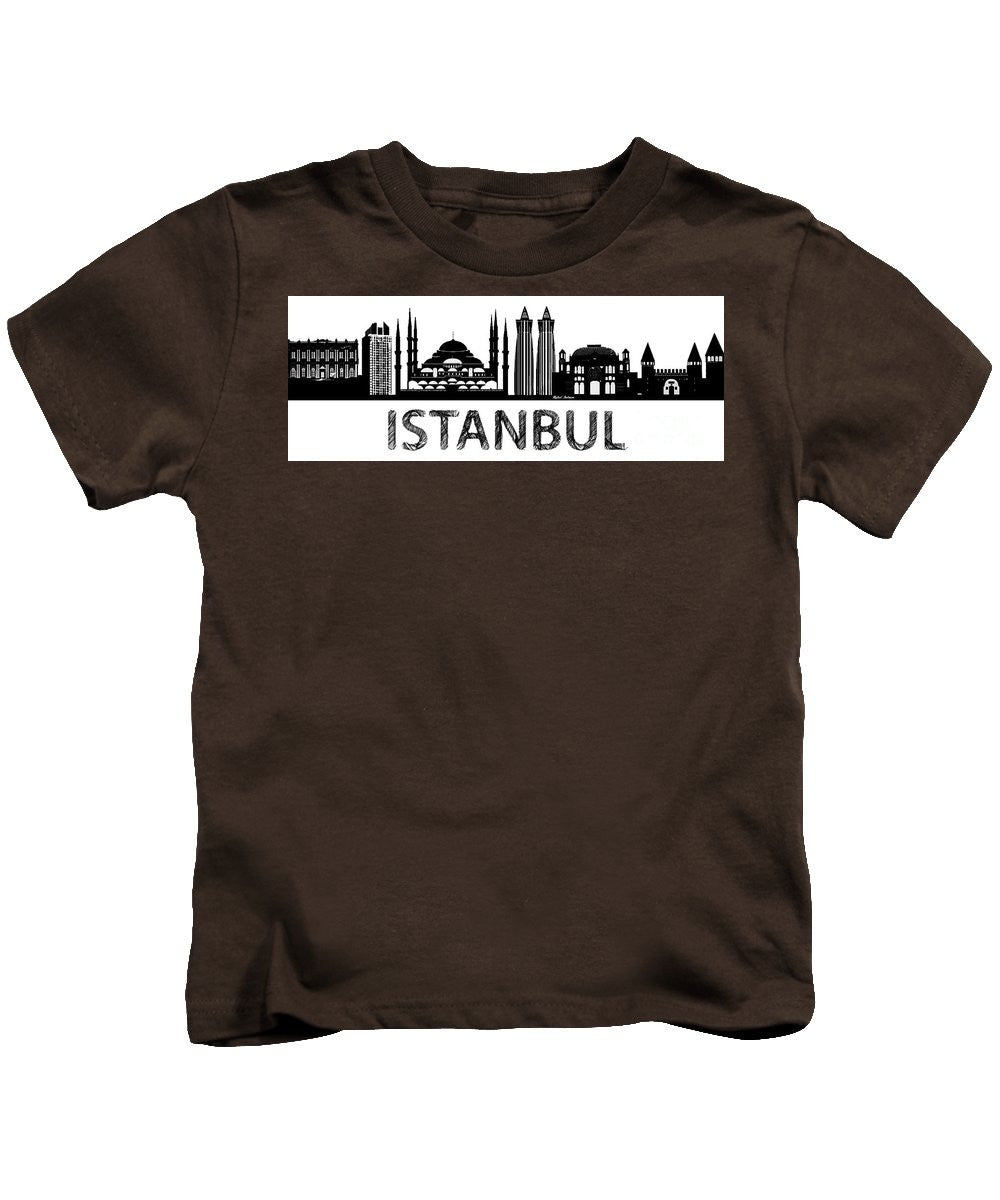 T-shirt pour enfants - Croquis de la silhouette d'Istanbul en noir et blanc