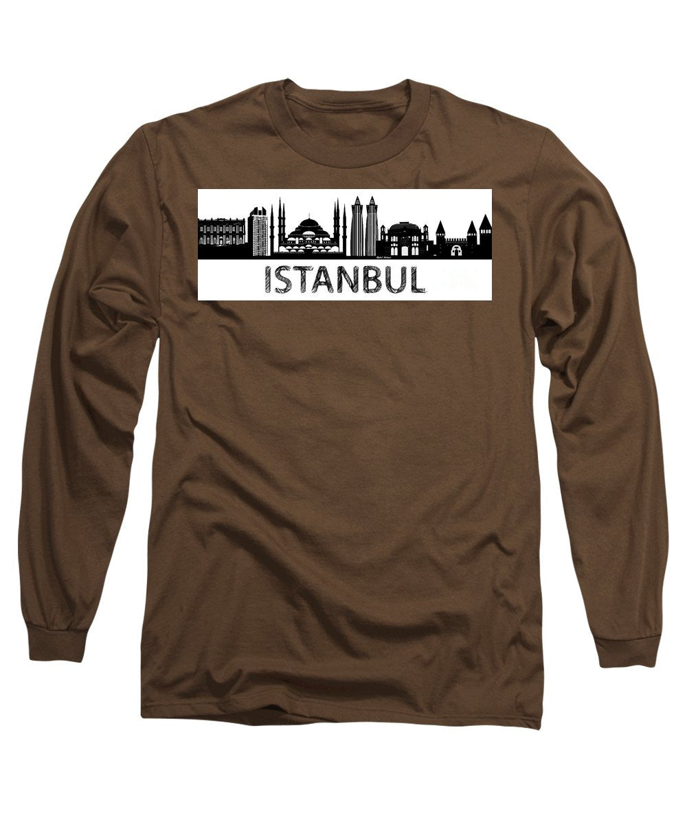 Long Sleeve T-Shirt - Istanbul Silhouette Sketch In Black And White