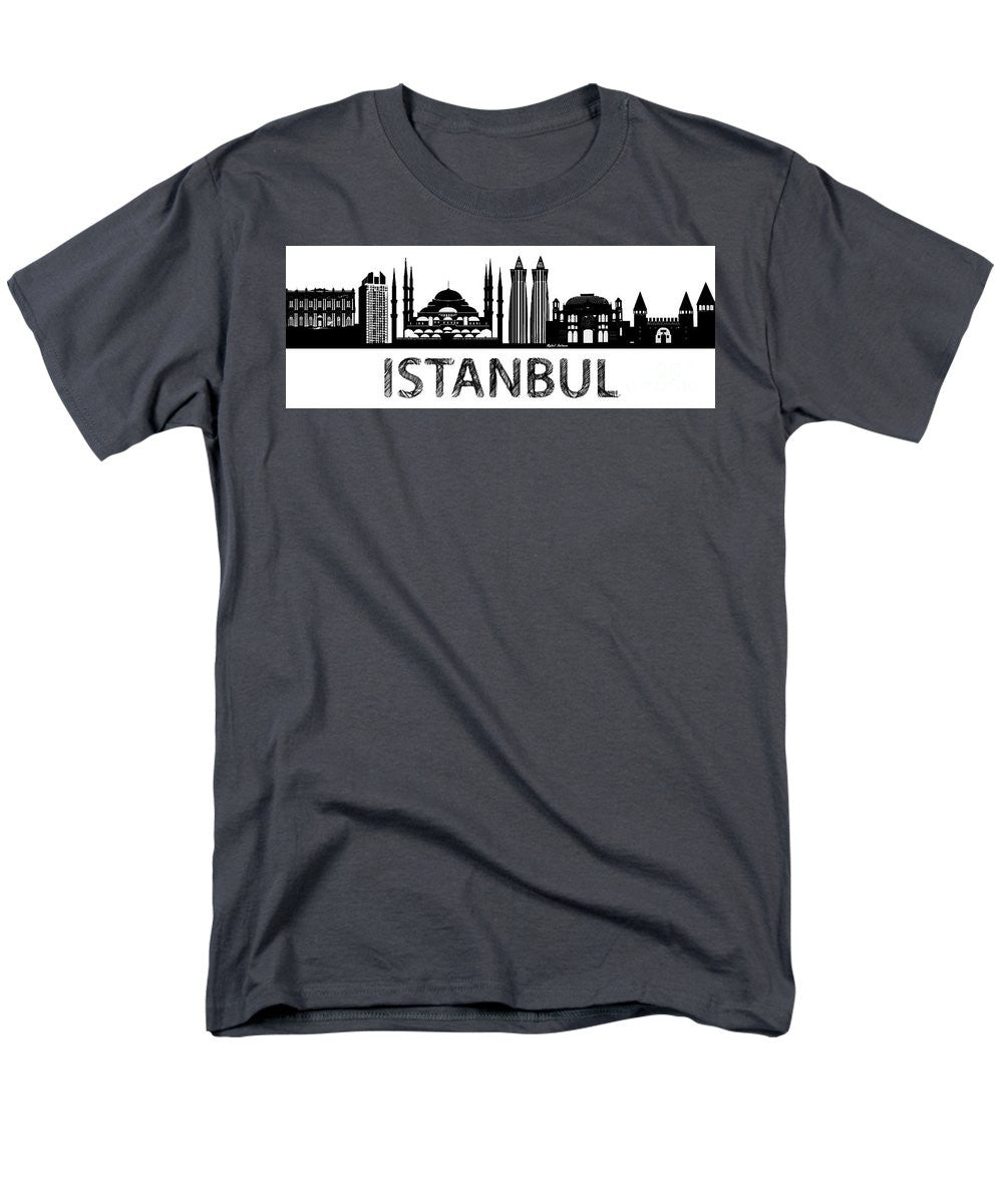 T-shirt pour homme (coupe standard) - Croquis de silhouette d'Istanbul en noir et blanc