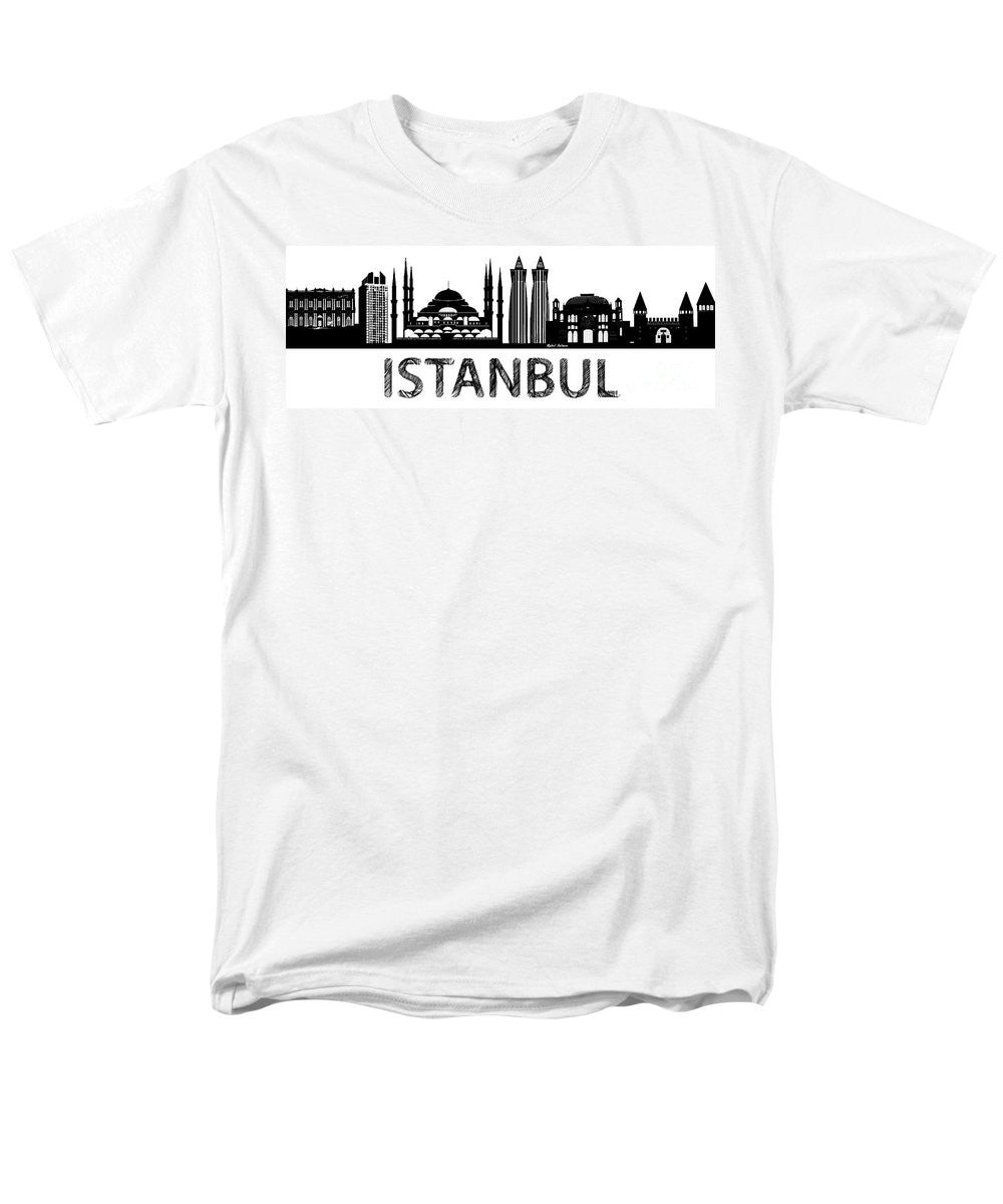 T-shirt pour homme (coupe standard) - Croquis de silhouette d'Istanbul en noir et blanc