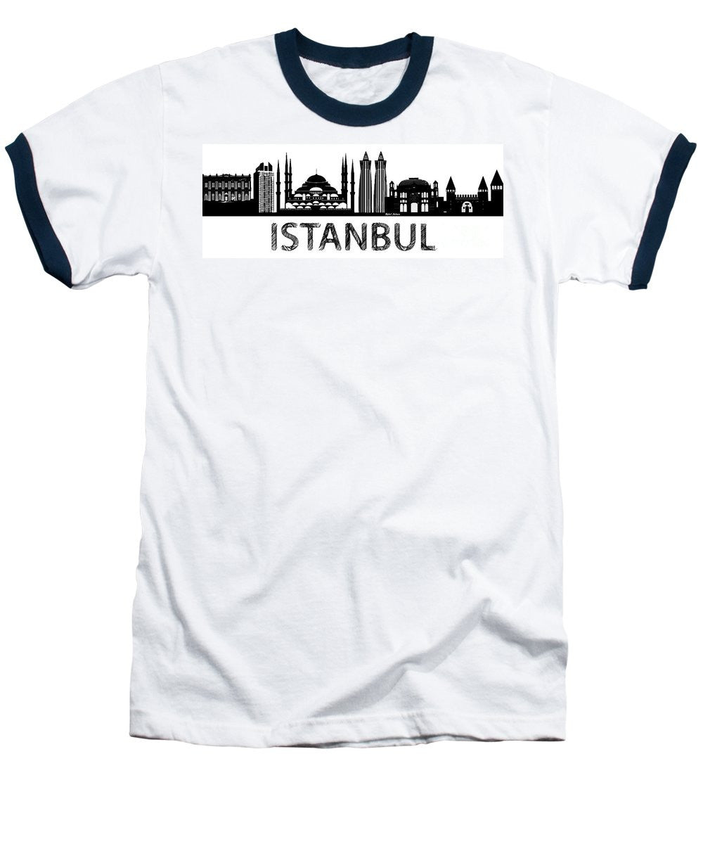 Baseball T-Shirt - Istanbul Silhouette Sketch In Black And White