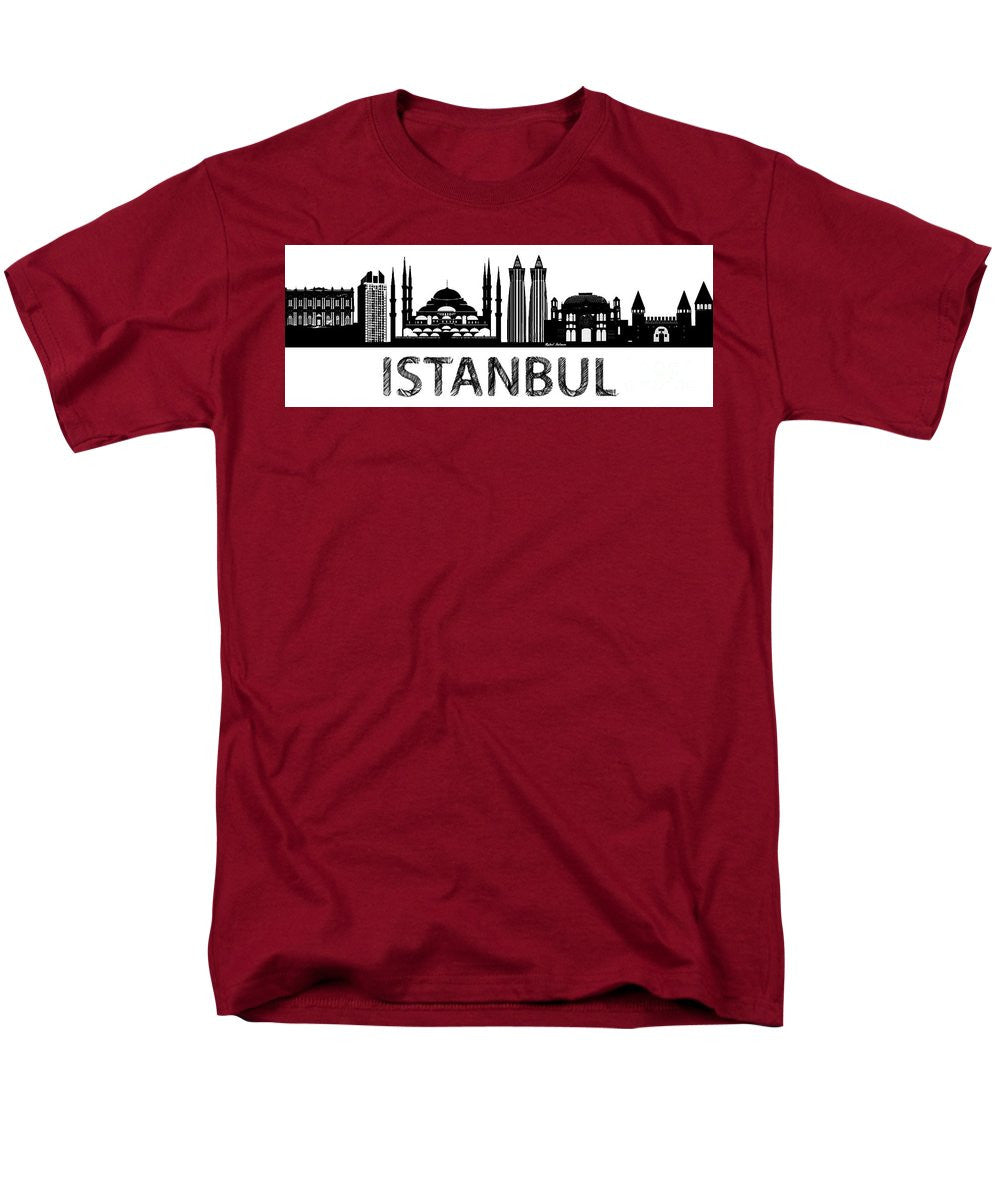 T-shirt pour homme (coupe standard) - Croquis de silhouette d'Istanbul en noir et blanc