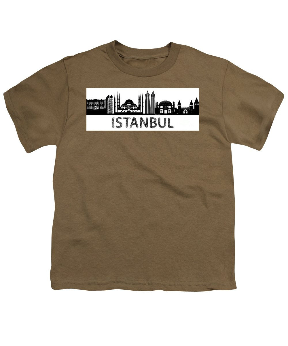 T-shirt pour jeunes - Croquis de la silhouette d'Istanbul en noir et blanc