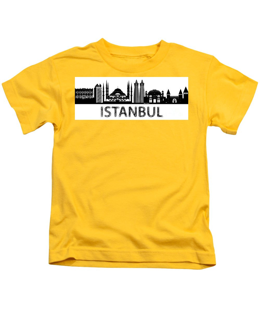 T-shirt pour enfants - Croquis de la silhouette d'Istanbul en noir et blanc