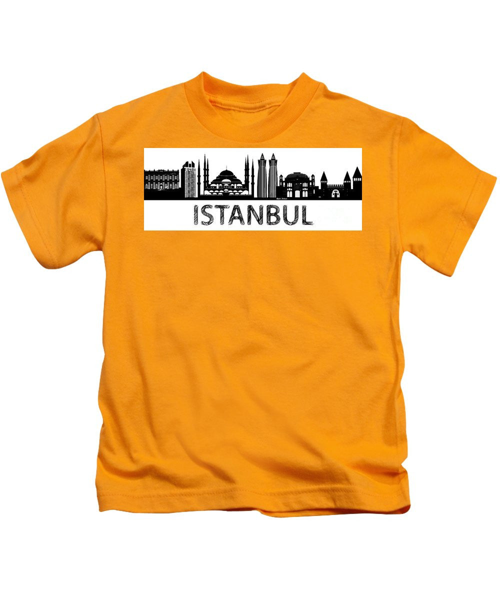 T-shirt pour enfants - Croquis de la silhouette d'Istanbul en noir et blanc