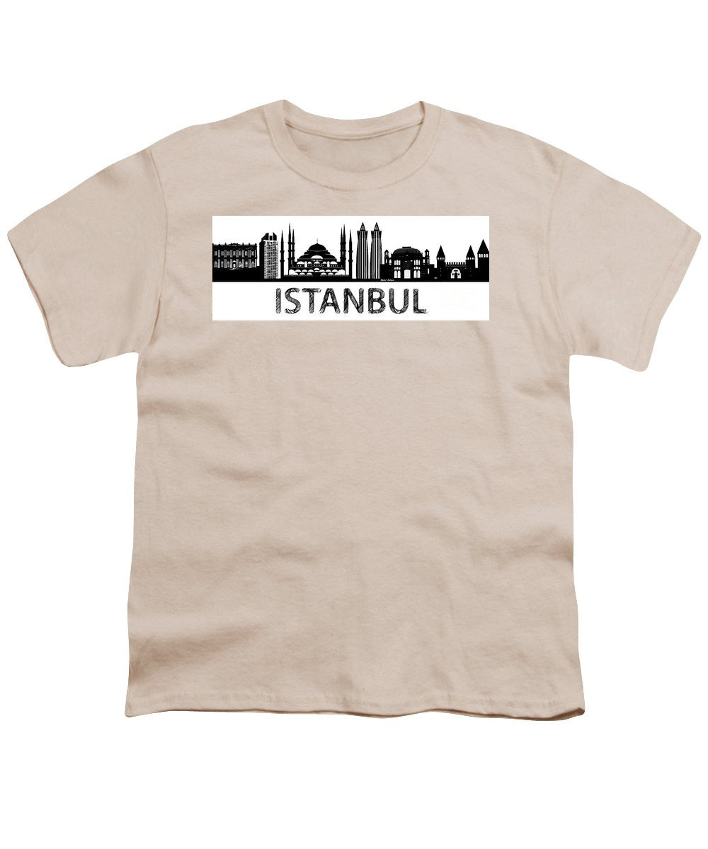 T-shirt pour jeunes - Croquis de la silhouette d'Istanbul en noir et blanc