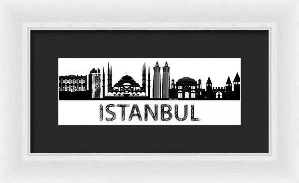 Impression encadrée - Croquis de silhouette d'Istanbul en noir et blanc