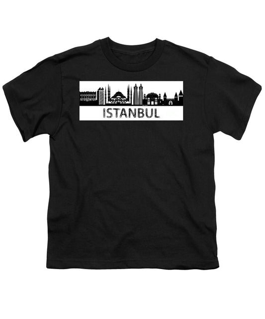 T-shirt pour jeunes - Croquis de la silhouette d'Istanbul en noir et blanc