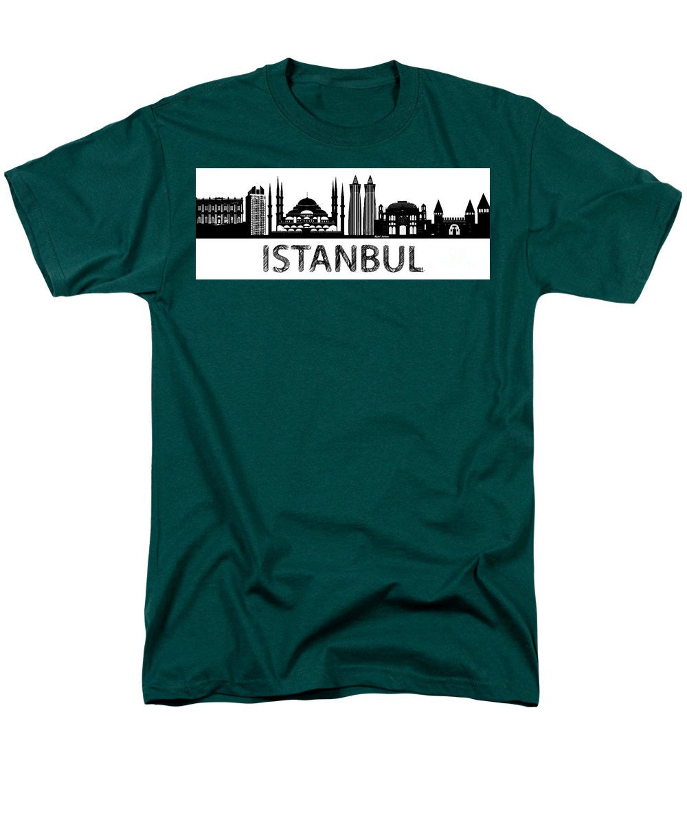 T-shirt pour homme (coupe standard) - Croquis de silhouette d'Istanbul en noir et blanc