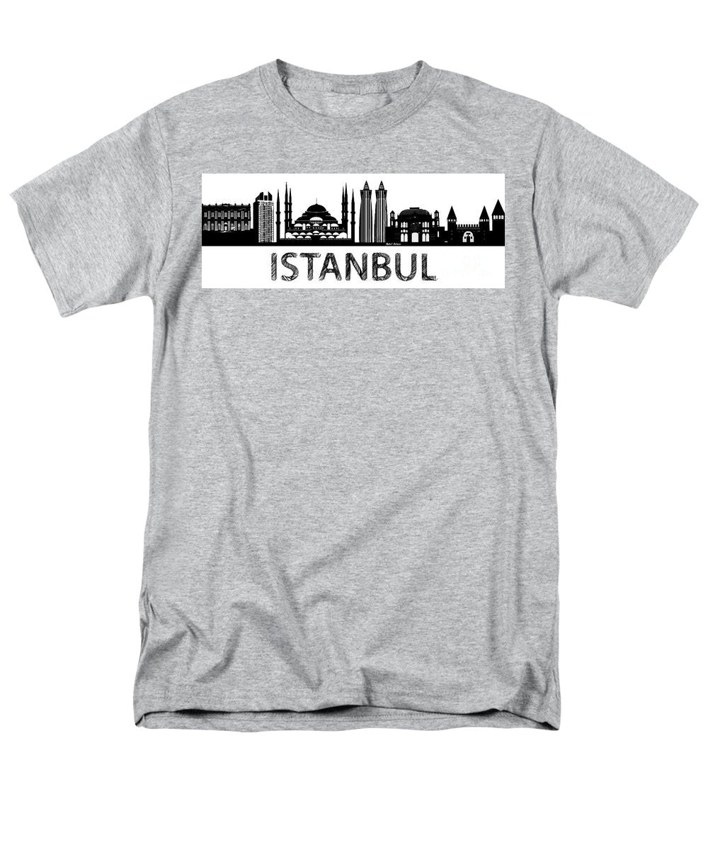 T-shirt pour homme (coupe standard) - Croquis de silhouette d'Istanbul en noir et blanc