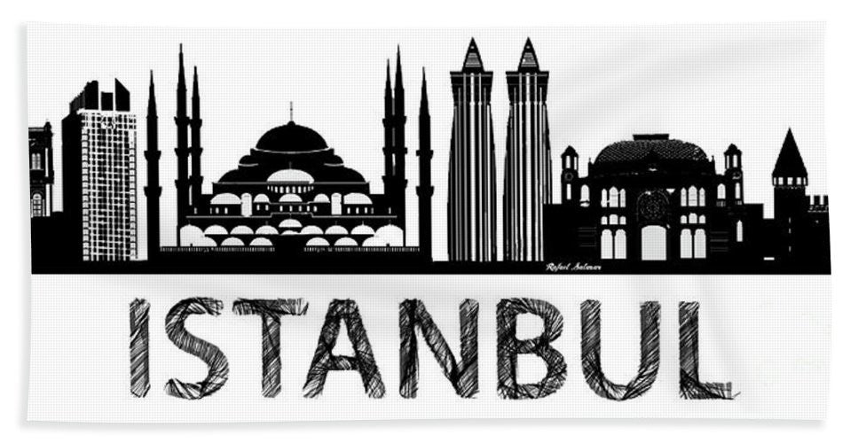 Towel - Istanbul Silhouette Sketch In Black And White