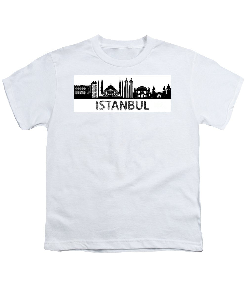 T-shirt pour jeunes - Croquis de la silhouette d'Istanbul en noir et blanc