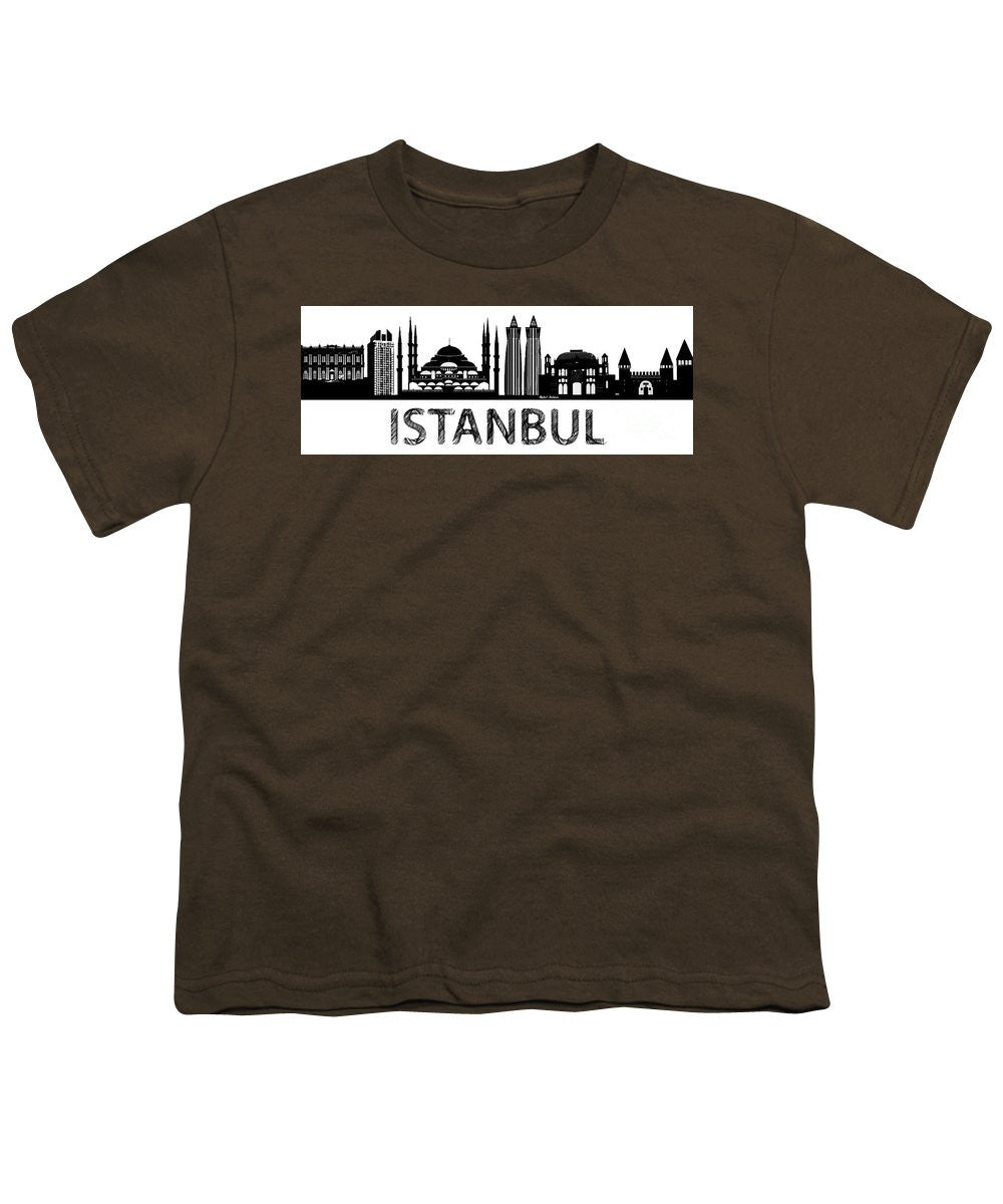 T-shirt pour jeunes - Croquis de la silhouette d'Istanbul en noir et blanc