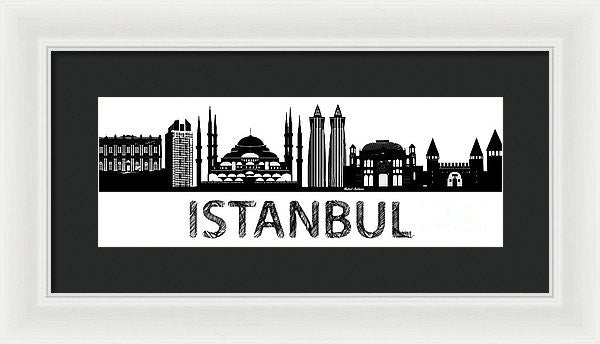 Impression encadrée - Croquis de silhouette d'Istanbul en noir et blanc