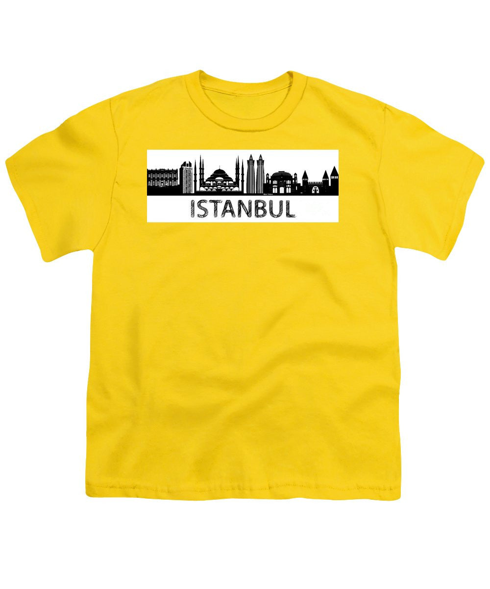 T-shirt pour jeunes - Croquis de la silhouette d'Istanbul en noir et blanc