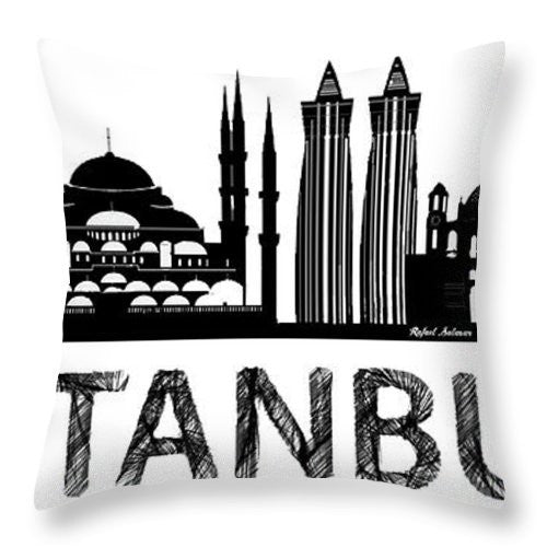 Throw Pillow - Istanbul Silhouette Sketch In Black And White