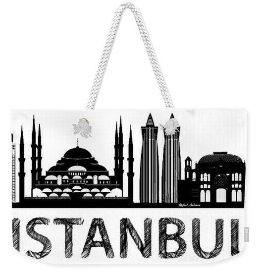 Weekender Tote Bag - Istanbul Silhouette Sketch In Black And White