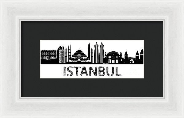 Impression encadrée - Croquis de silhouette d'Istanbul en noir et blanc