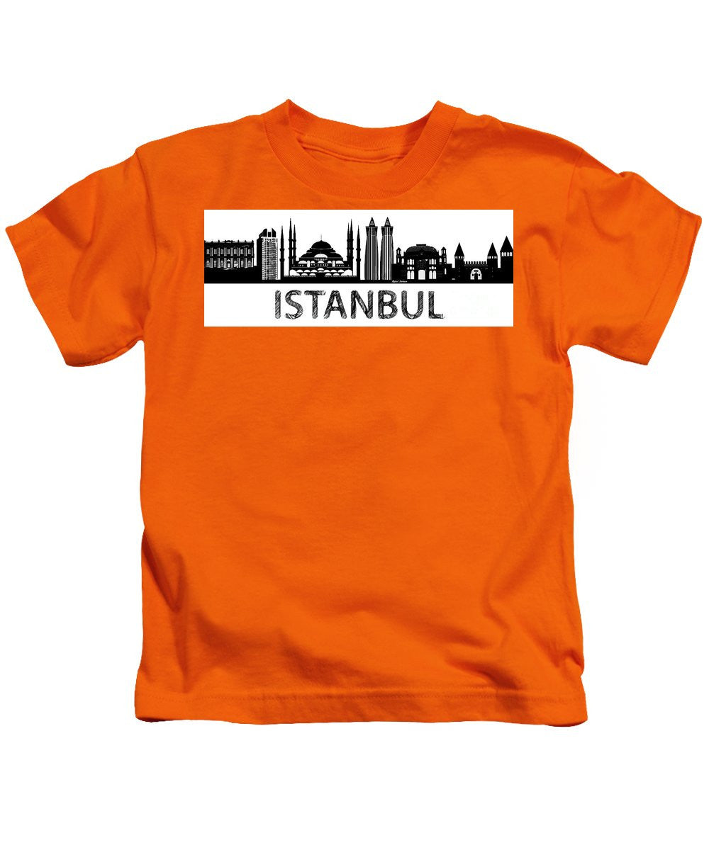 T-shirt pour enfants - Croquis de la silhouette d'Istanbul en noir et blanc