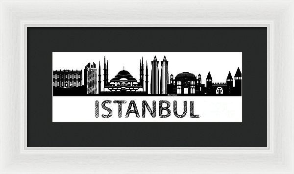 Impression encadrée - Croquis de silhouette d'Istanbul en noir et blanc