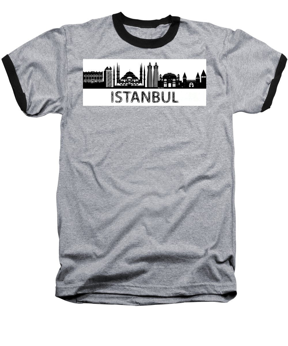 Baseball T-Shirt - Istanbul Silhouette Sketch In Black And White
