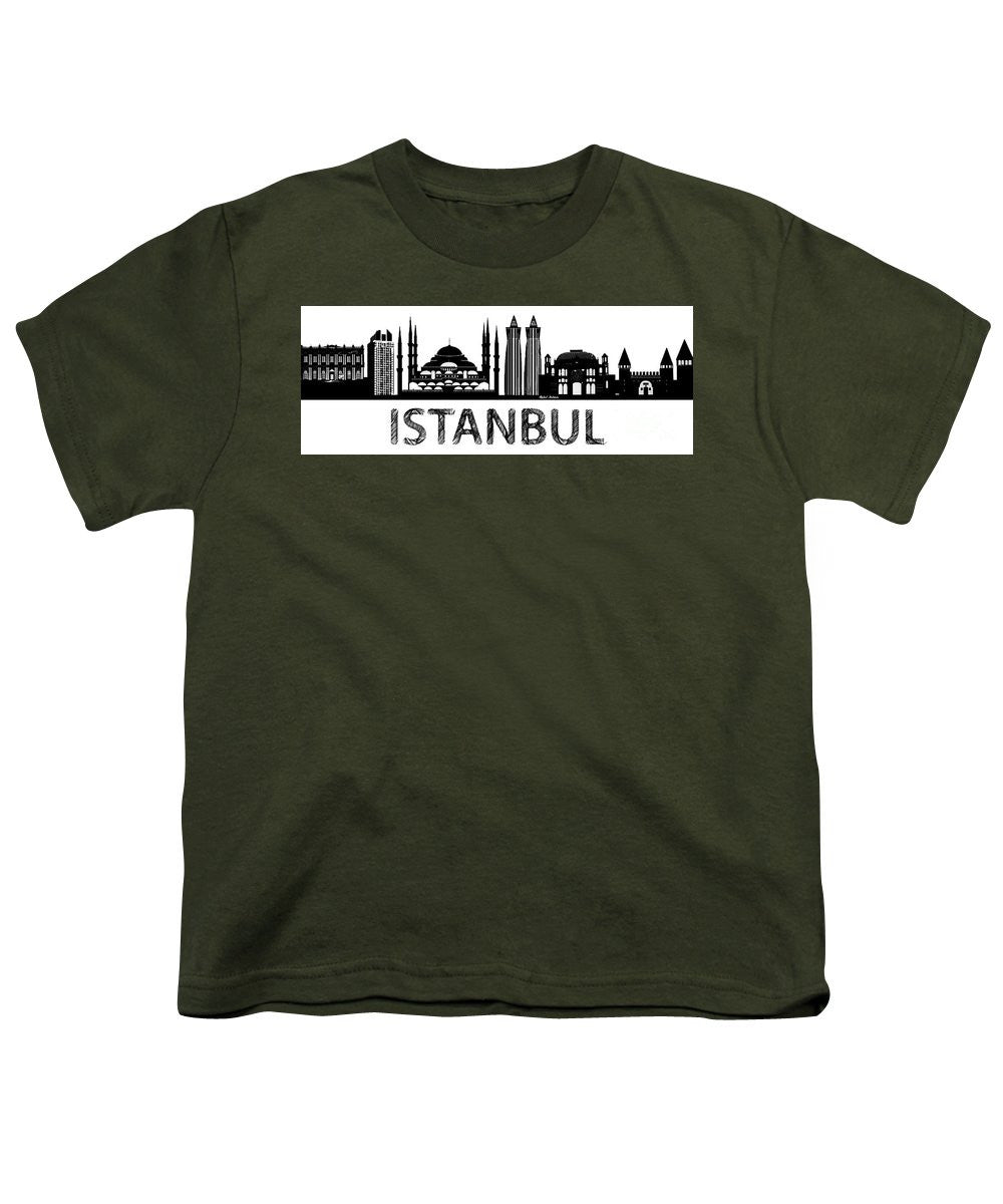 T-shirt pour jeunes - Croquis de la silhouette d'Istanbul en noir et blanc