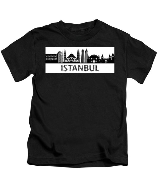 T-shirt pour enfants - Croquis de la silhouette d'Istanbul en noir et blanc