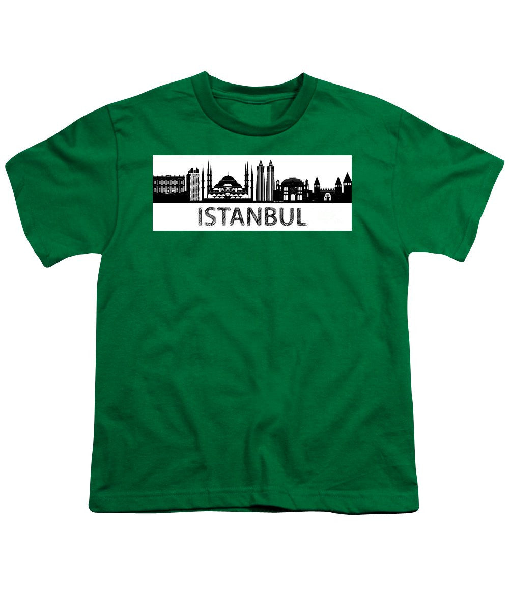 T-shirt pour jeunes - Croquis de la silhouette d'Istanbul en noir et blanc