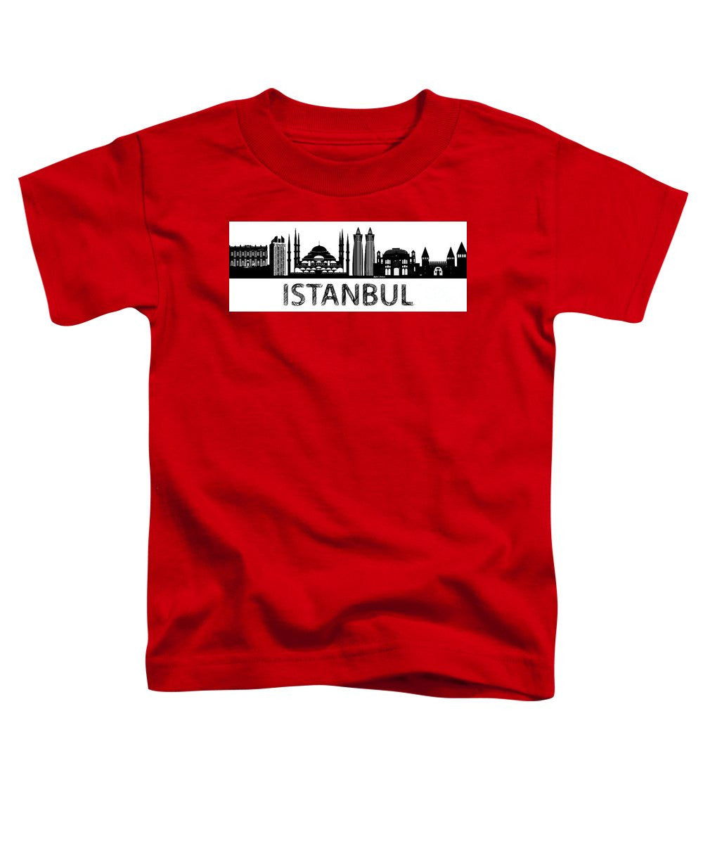 T-shirt pour tout-petits - Croquis de la silhouette d'Istanbul en noir et blanc