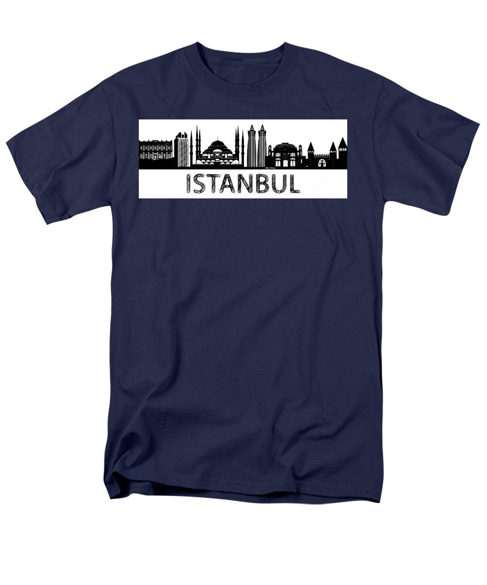 T-shirt pour homme (coupe standard) - Croquis de silhouette d'Istanbul en noir et blanc