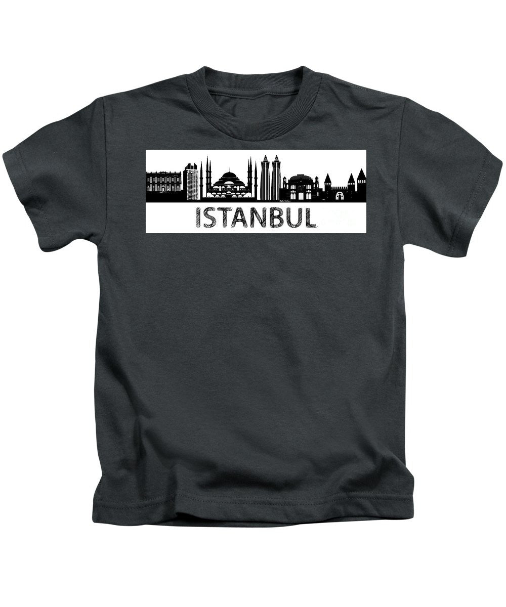 T-shirt pour enfants - Croquis de la silhouette d'Istanbul en noir et blanc