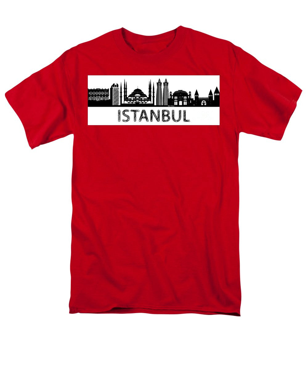 T-shirt pour homme (coupe standard) - Croquis de silhouette d'Istanbul en noir et blanc