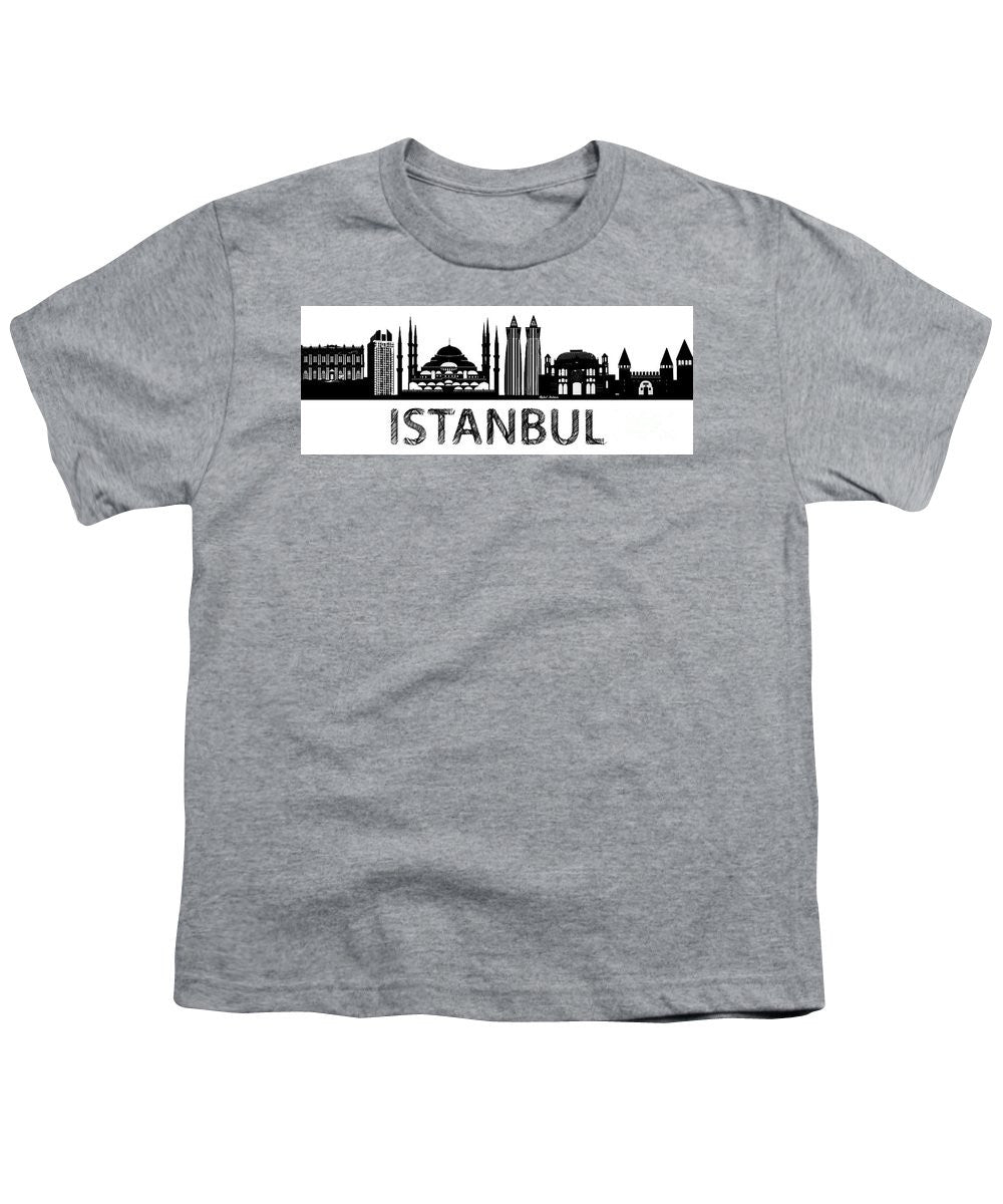 T-shirt pour jeunes - Croquis de la silhouette d'Istanbul en noir et blanc