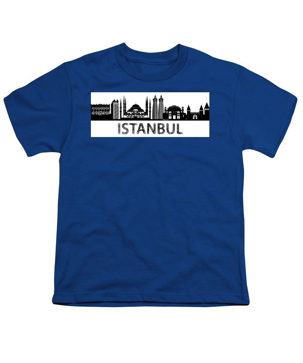 T-shirt pour jeunes - Croquis de la silhouette d'Istanbul en noir et blanc