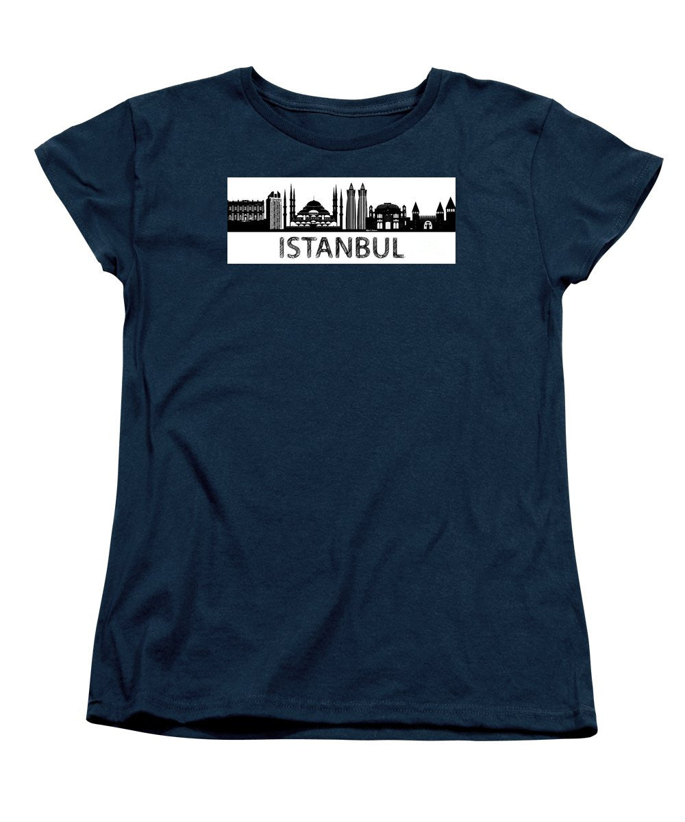 Women's T-Shirt (Standard Cut) - Istanbul Silhouette Sketch In Black And White