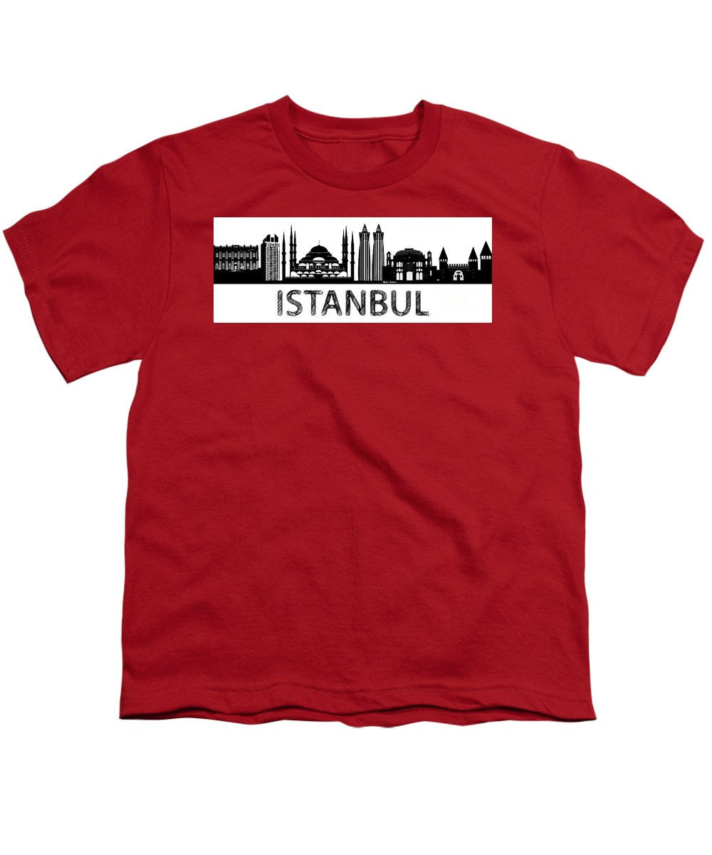 T-shirt pour jeunes - Croquis de la silhouette d'Istanbul en noir et blanc