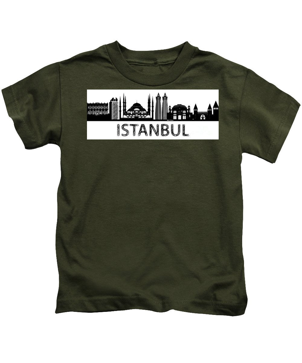 T-shirt pour enfants - Croquis de la silhouette d'Istanbul en noir et blanc