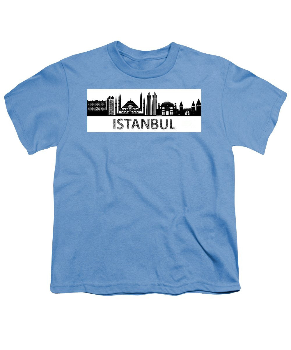 T-shirt pour jeunes - Croquis de la silhouette d'Istanbul en noir et blanc