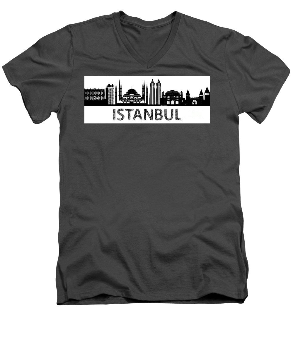Men's V-Neck T-Shirt - Istanbul Silhouette Sketch In Black And White