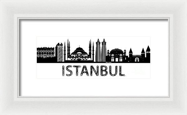 Impression encadrée - Croquis de silhouette d'Istanbul en noir et blanc