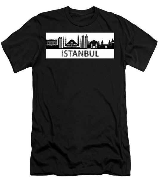 T-shirt pour homme (coupe ajustée) - Croquis de silhouette d'Istanbul en noir et blanc