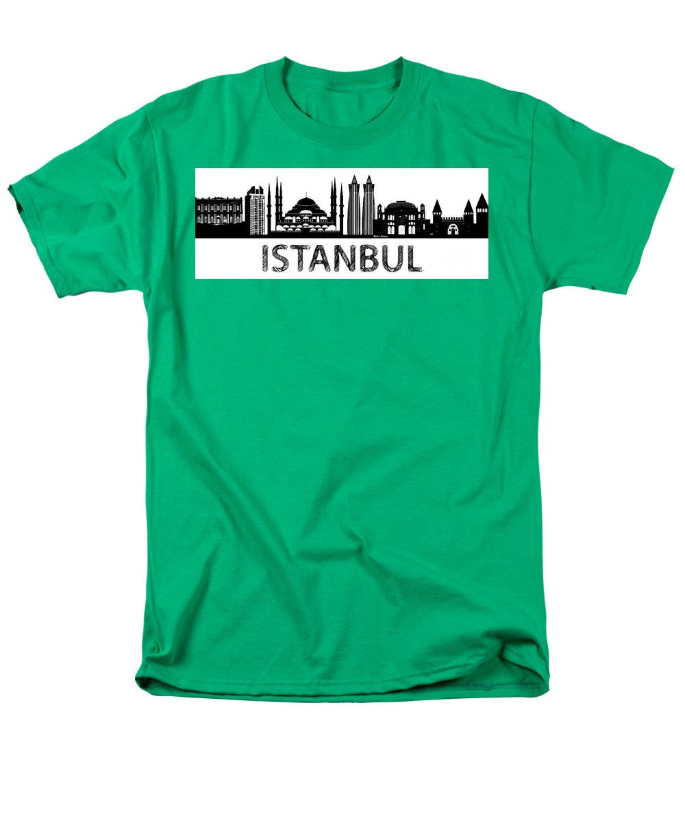 T-shirt pour homme (coupe standard) - Croquis de silhouette d'Istanbul en noir et blanc