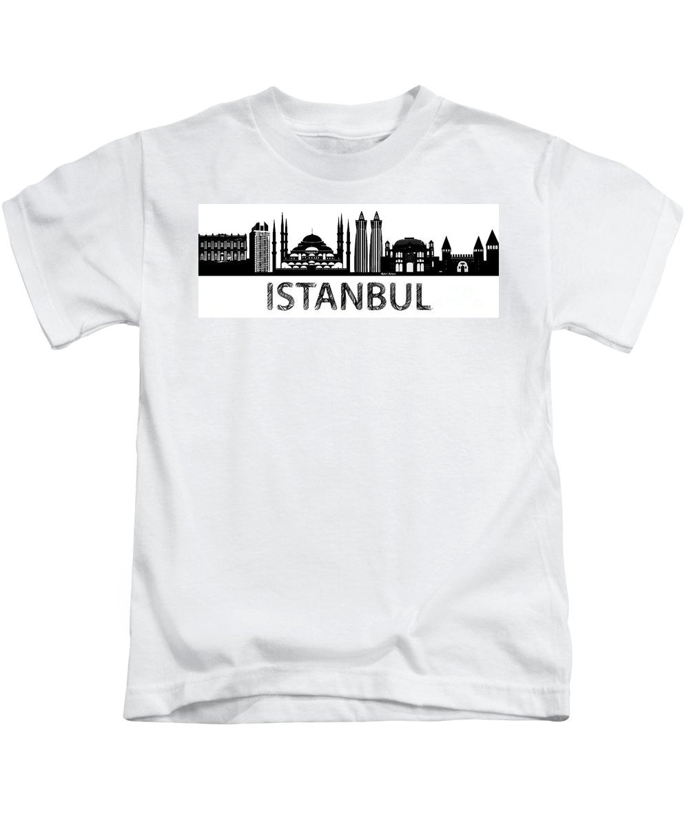 T-shirt pour enfants - Croquis de la silhouette d'Istanbul en noir et blanc