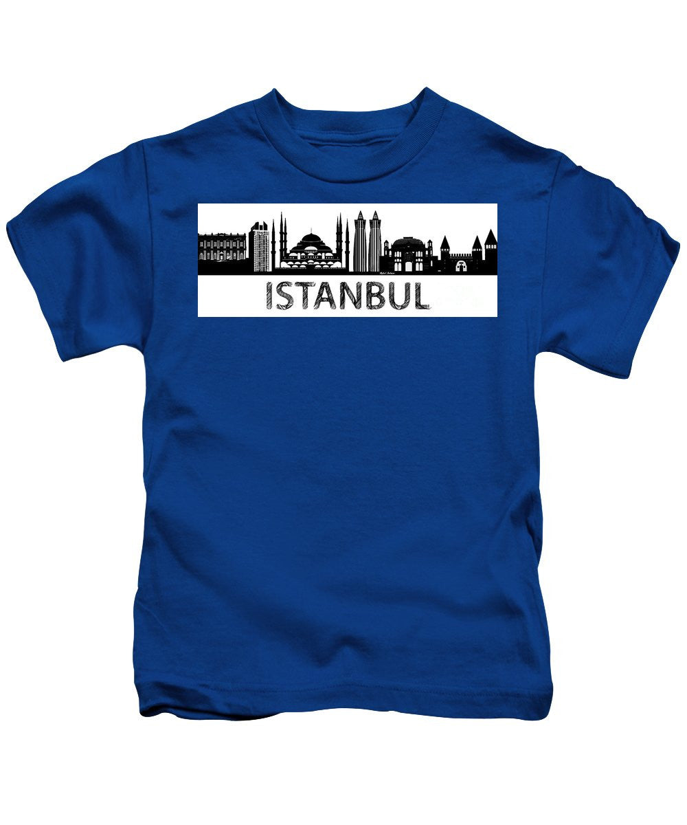 T-shirt pour enfants - Croquis de la silhouette d'Istanbul en noir et blanc