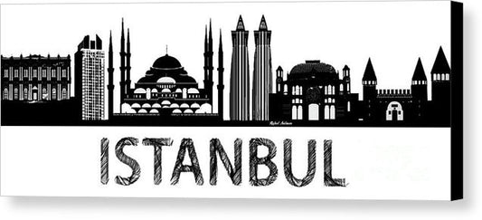 Impression sur toile - Croquis de silhouette d'Istanbul en noir et blanc