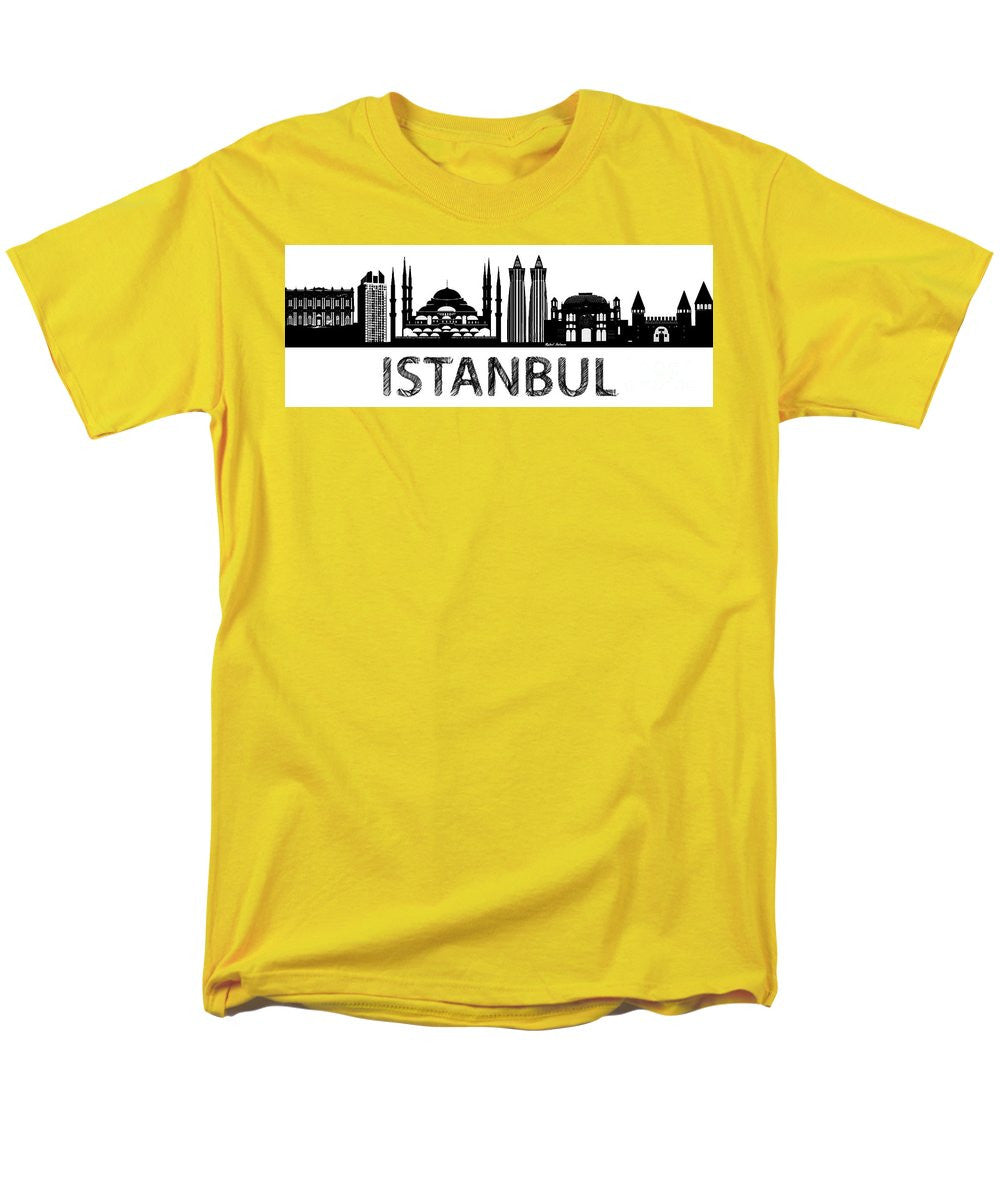 T-shirt pour homme (coupe standard) - Croquis de silhouette d'Istanbul en noir et blanc