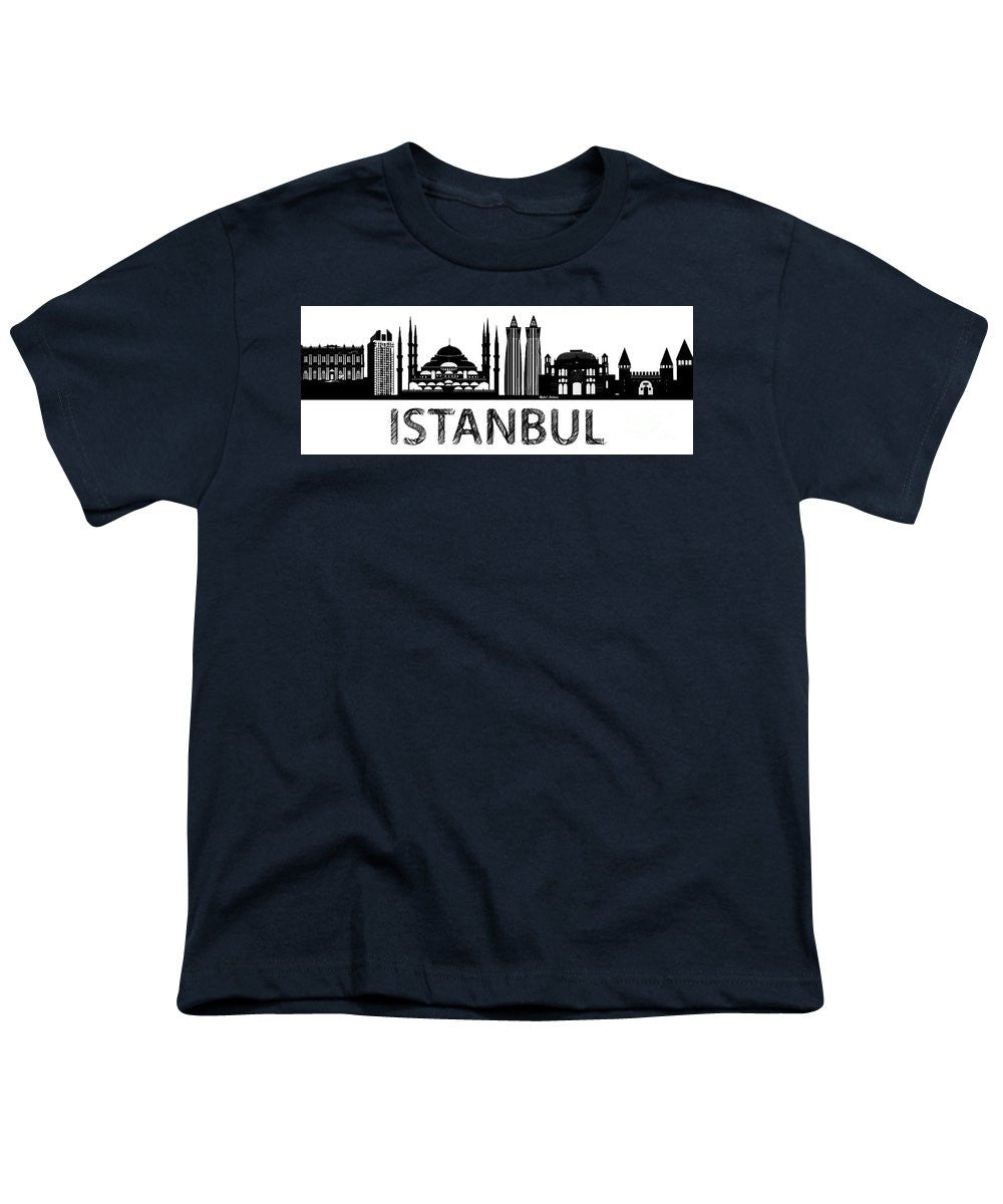 T-shirt pour jeunes - Croquis de la silhouette d'Istanbul en noir et blanc