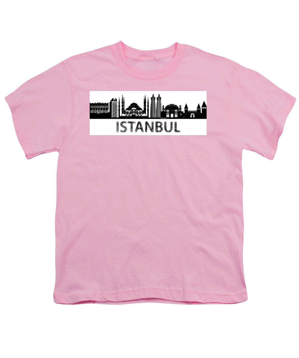 T-shirt pour jeunes - Croquis de la silhouette d'Istanbul en noir et blanc