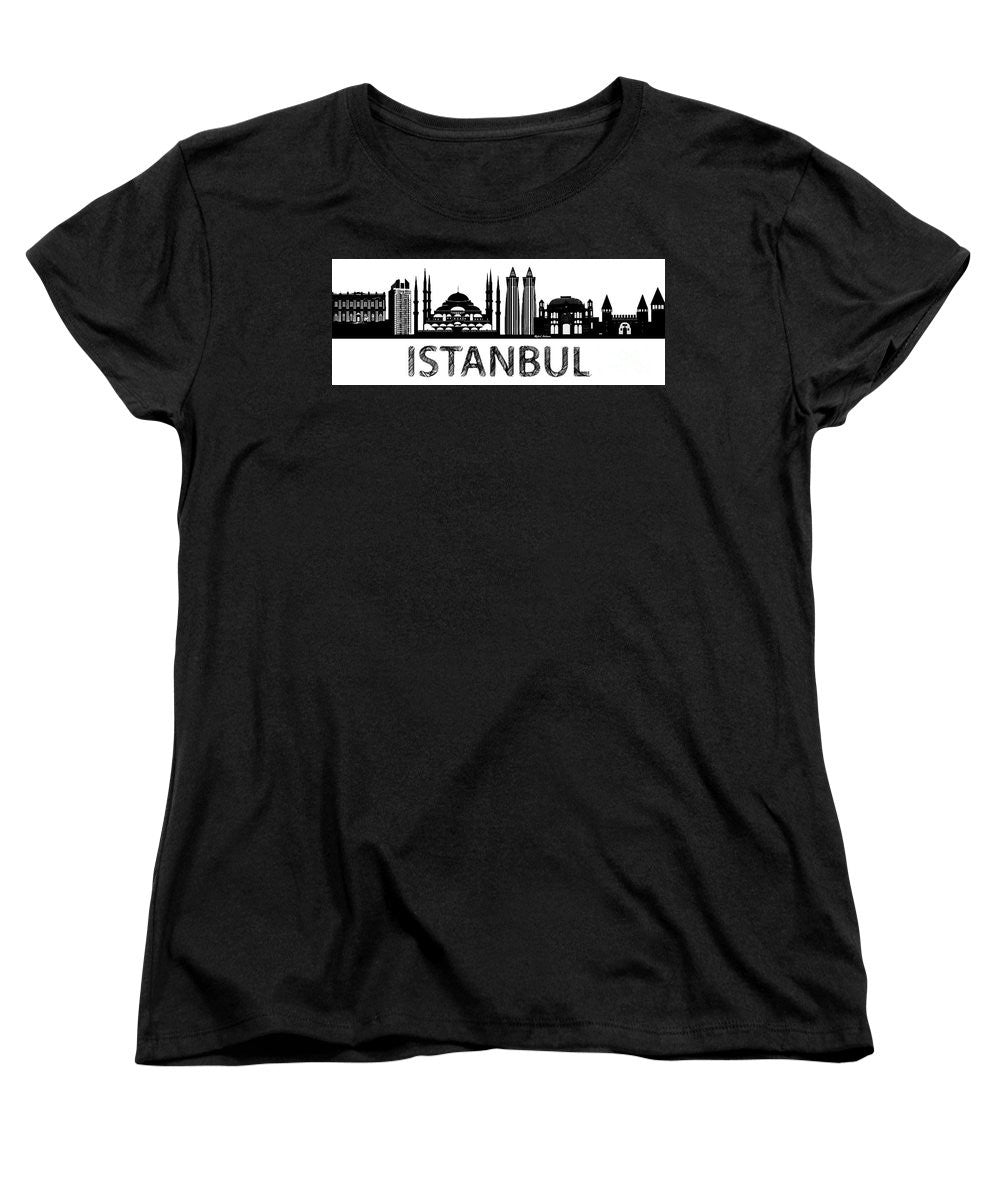 T-shirt pour femme (coupe standard) - Croquis de silhouette d'Istanbul en noir et blanc