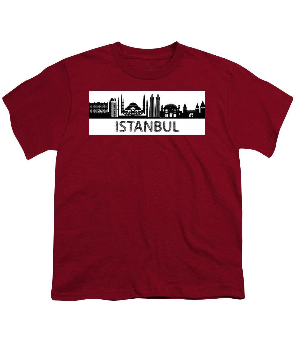 T-shirt pour jeunes - Croquis de la silhouette d'Istanbul en noir et blanc